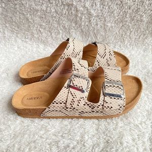 snakeskin buckled sandals